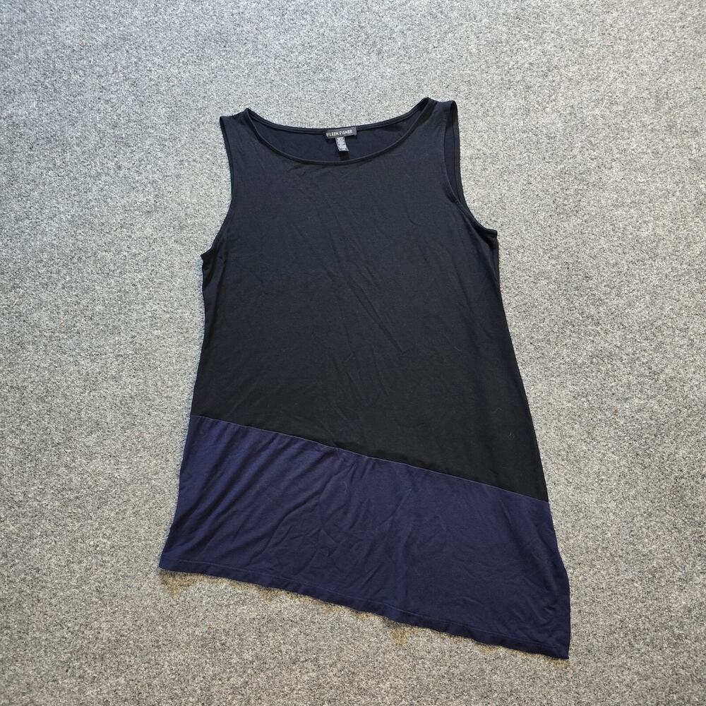 Eileen Fisher Top Womens Size Small Black Blue Asymmetrical Tank Tunic Stretchy